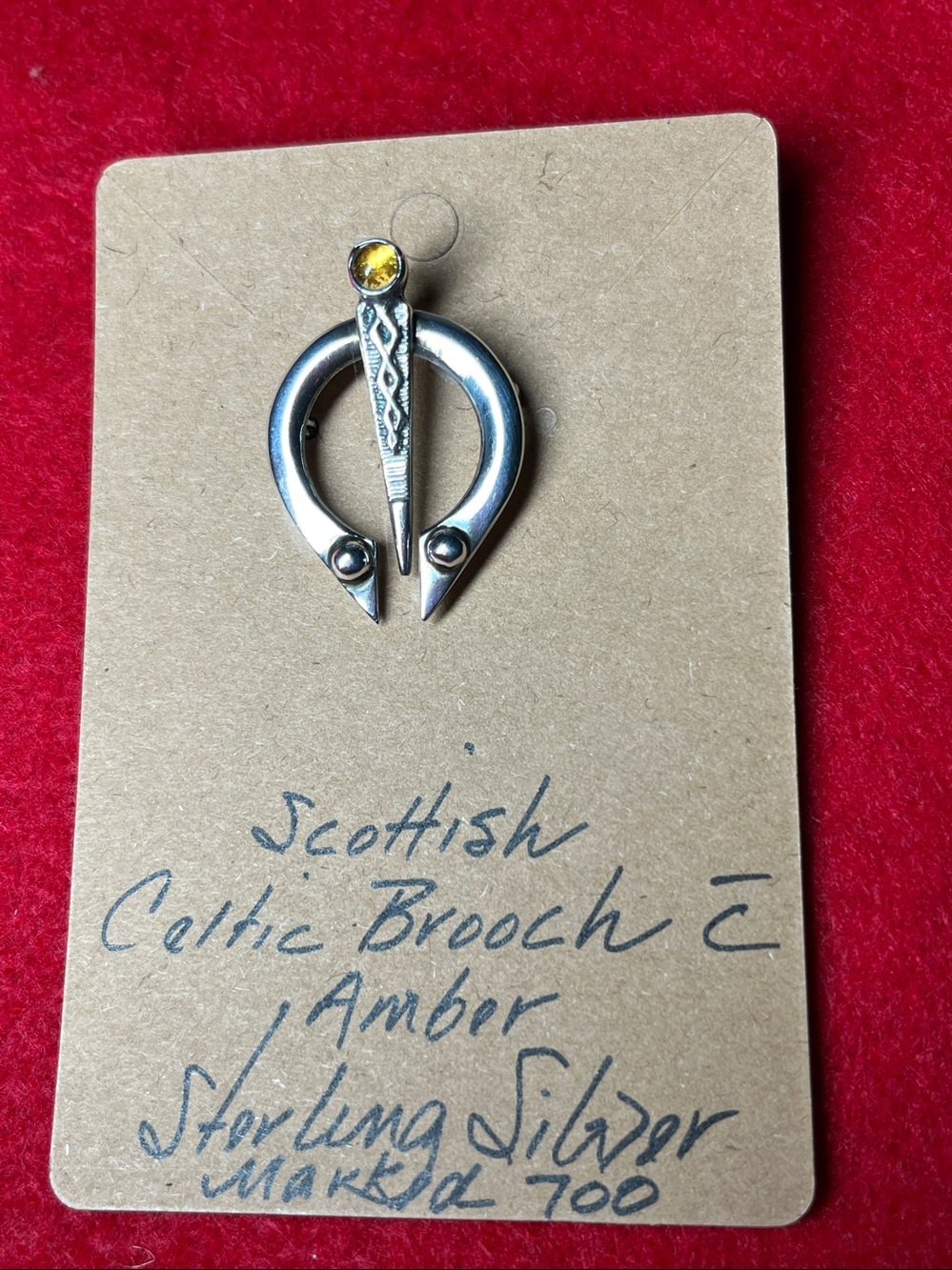 Sterling Silver Scottish Celtic Amber Brooch
